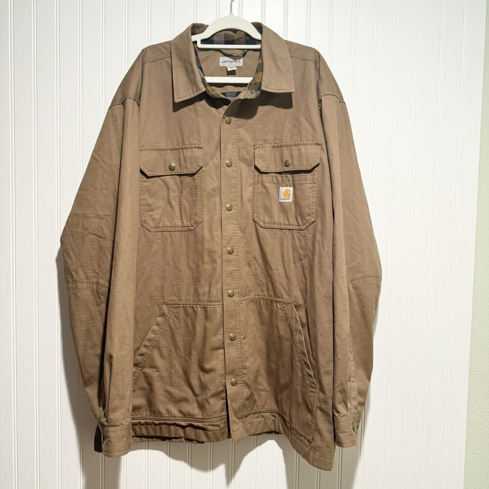 Carhartt Ripstop Solid Shirt Jac Flannel Lined Brown Mens 2X Tall